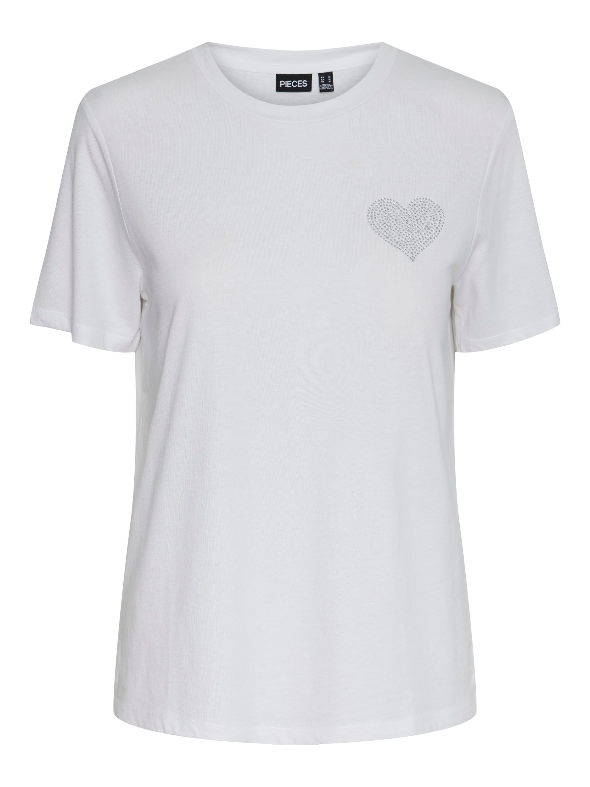 Pieces t-shirt bianco stampa cuore con strass