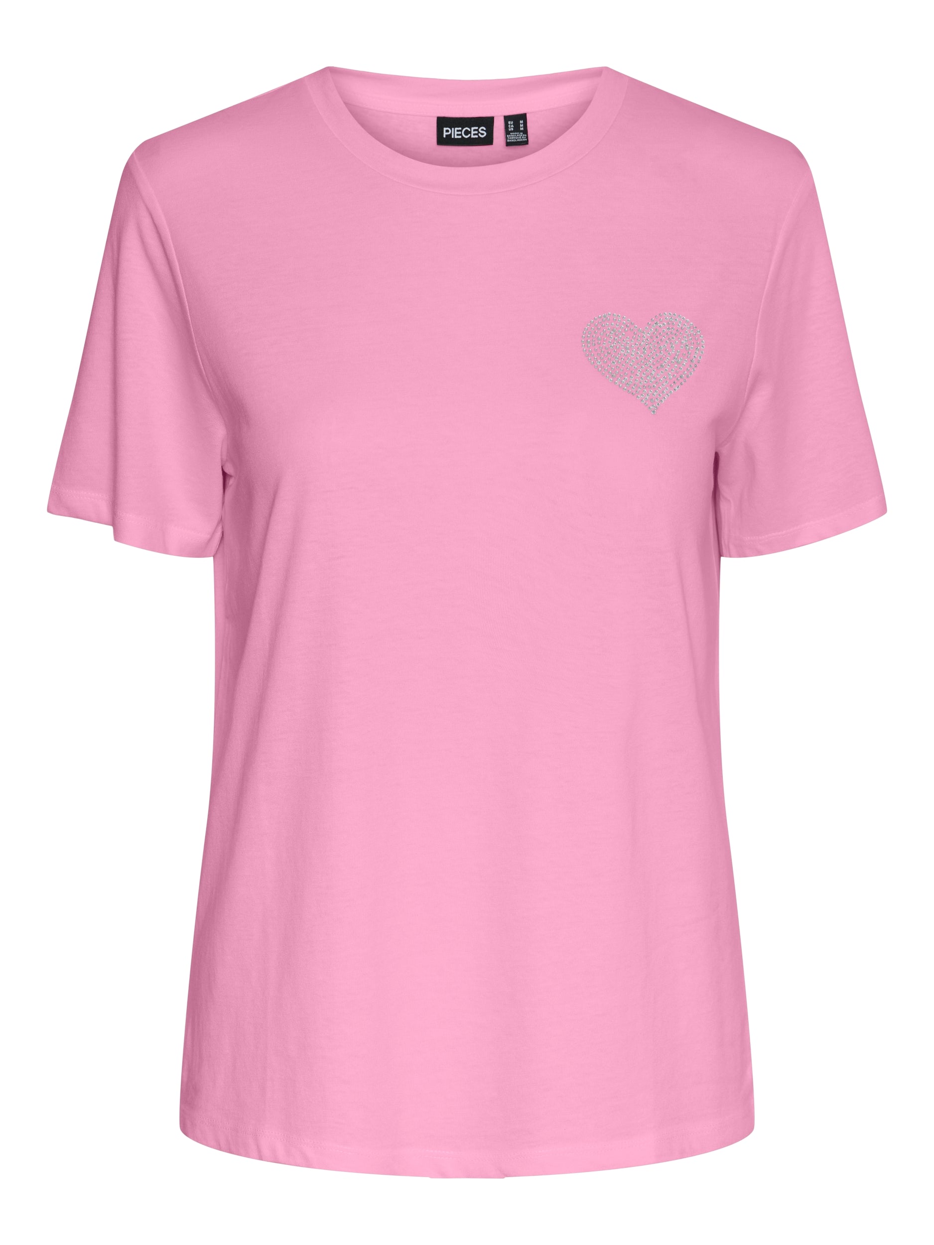 Pieces t-shirt rosa stampa cuore con strass