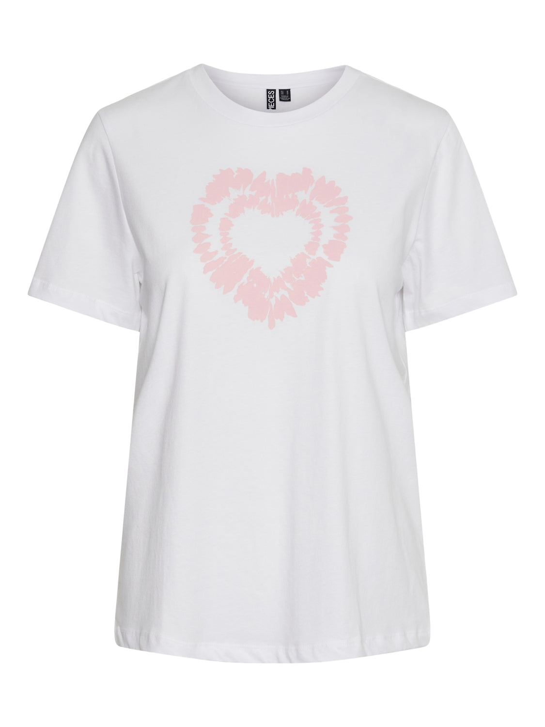 Pieces t-shirt bianco con stampa cuore rosa