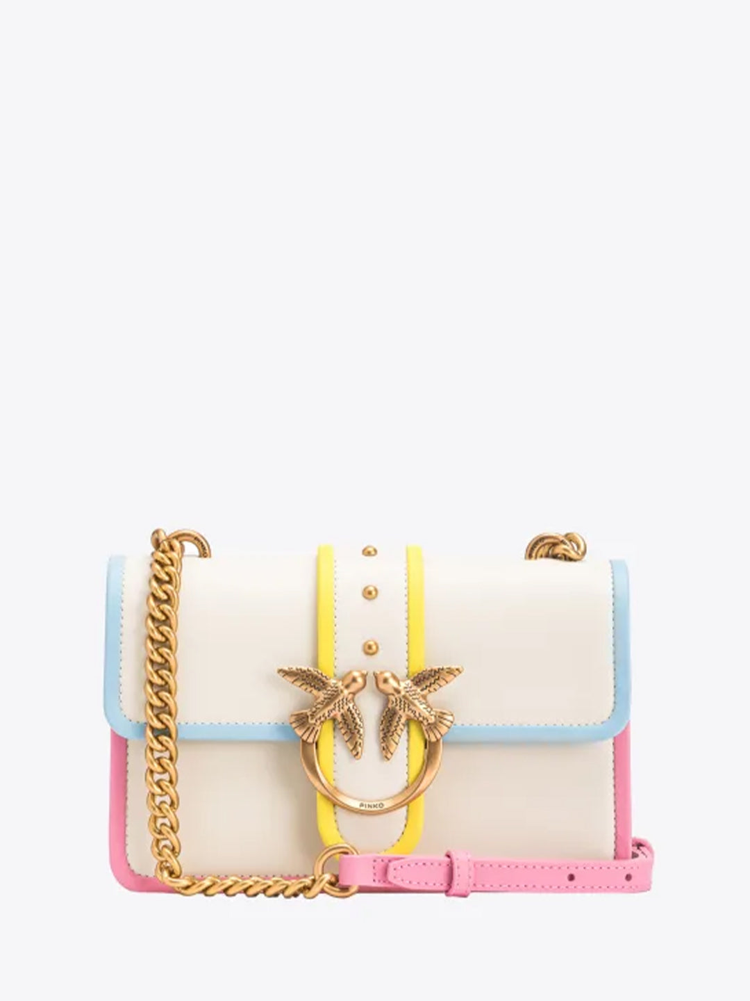 Pinko Mini Love Bag borsa bianco con profili multicolor