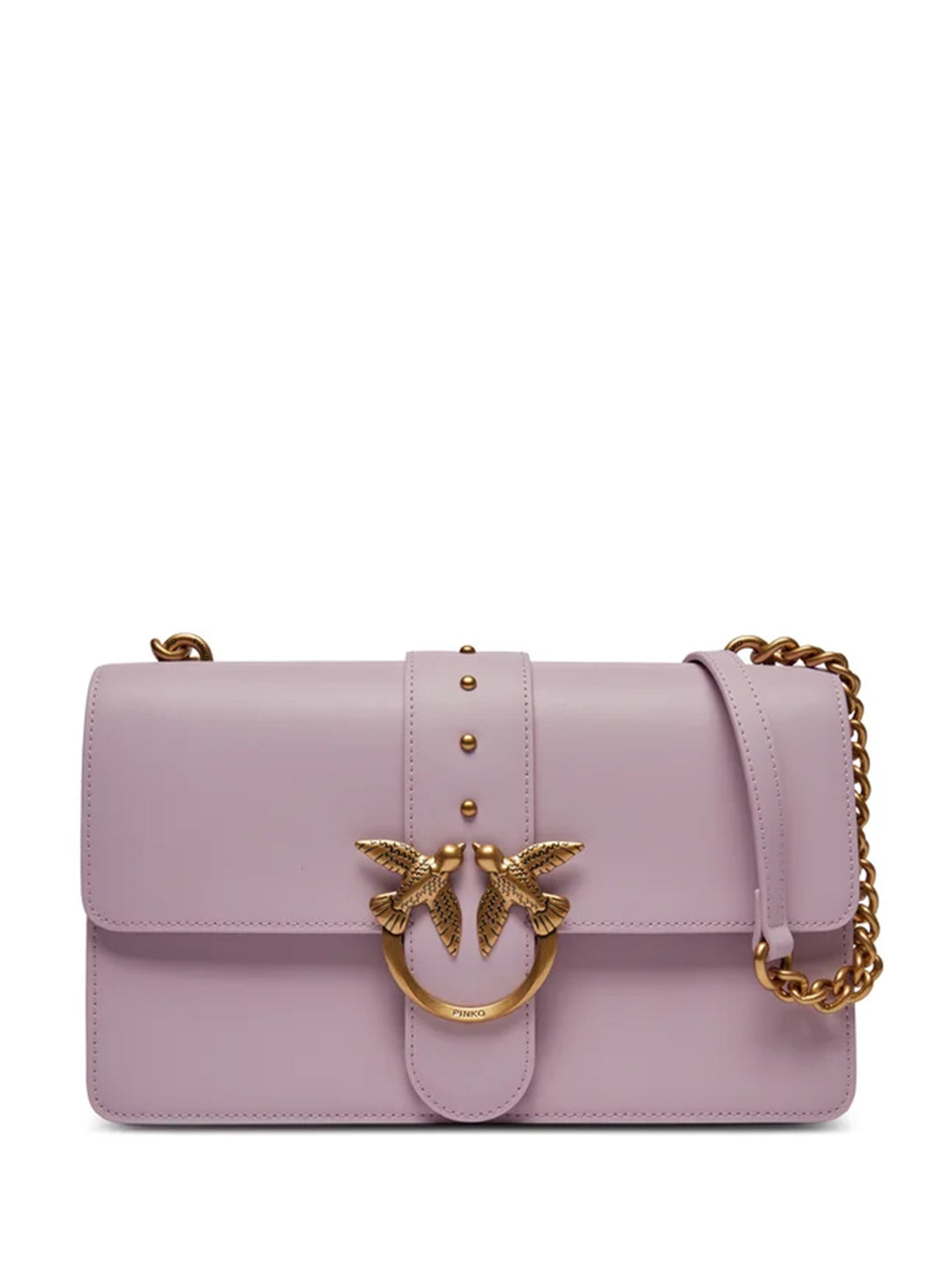 Pinko Mini Love One Classic CL borsa lilla con borchie e logo oro