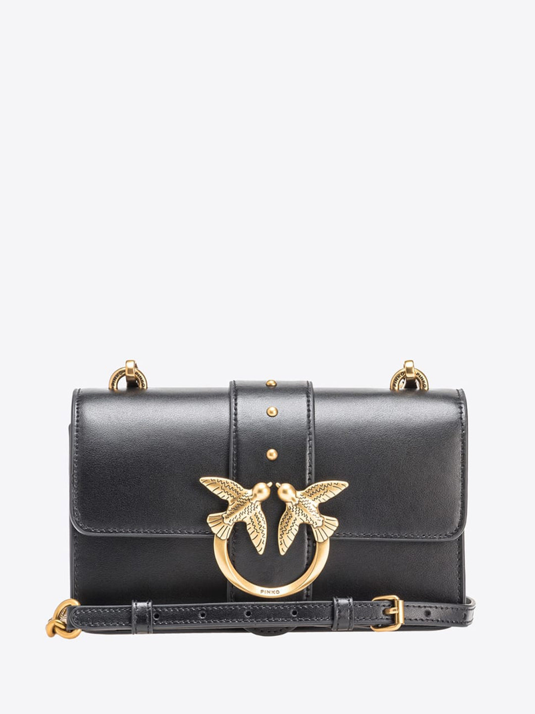 Pinko Mini Love One Classic CL borsa nero con borchie e logo oro