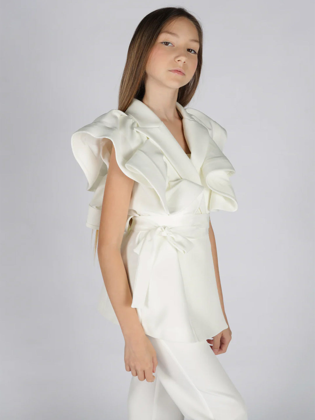 Fun & Fun gilet kids bianco con rouches 1022 BIANCO FUN & FUN 