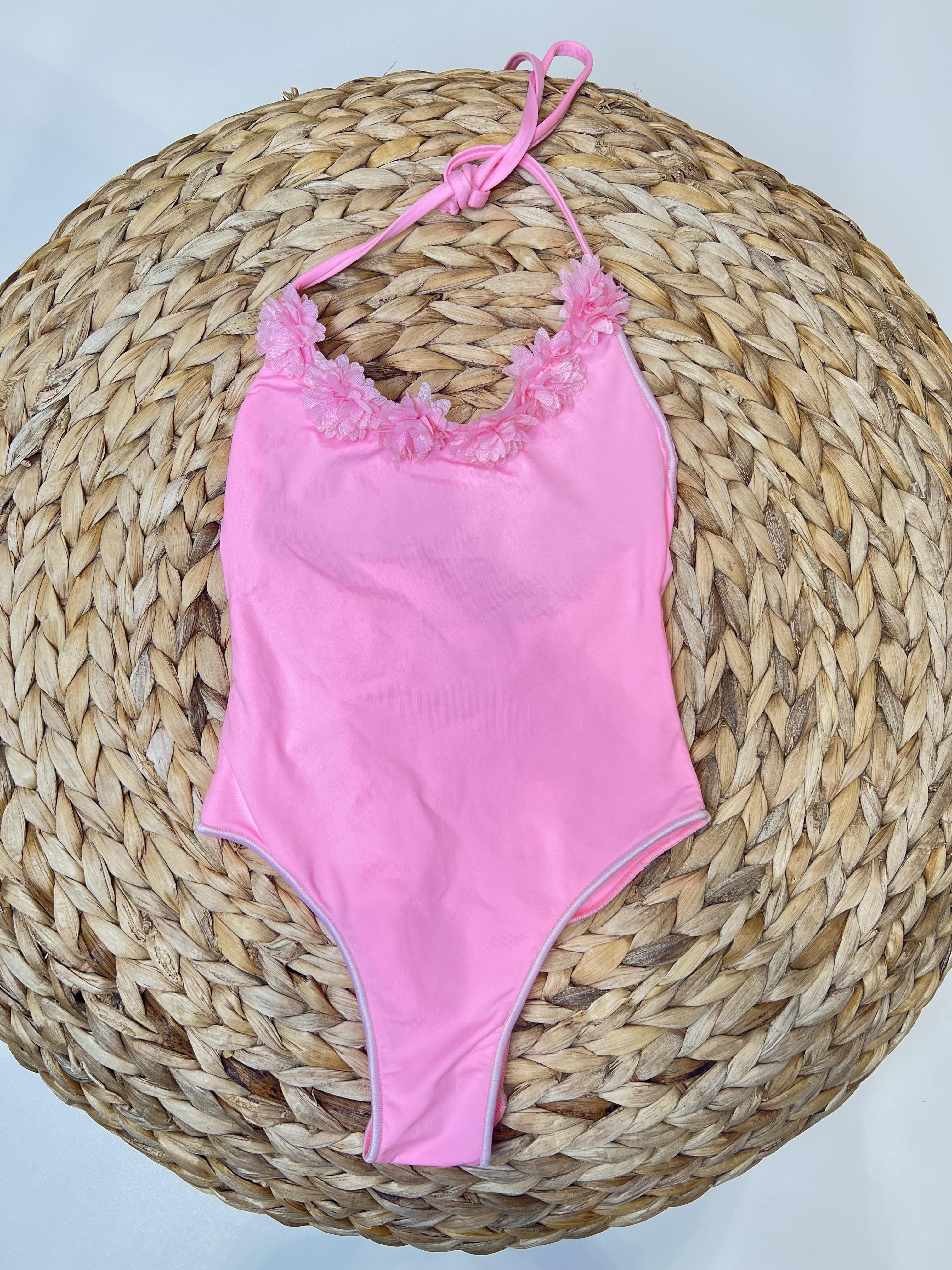 Island Coco costume kids rosa intero con fiorellini ICJ806 ROSA ISLAND COCO 