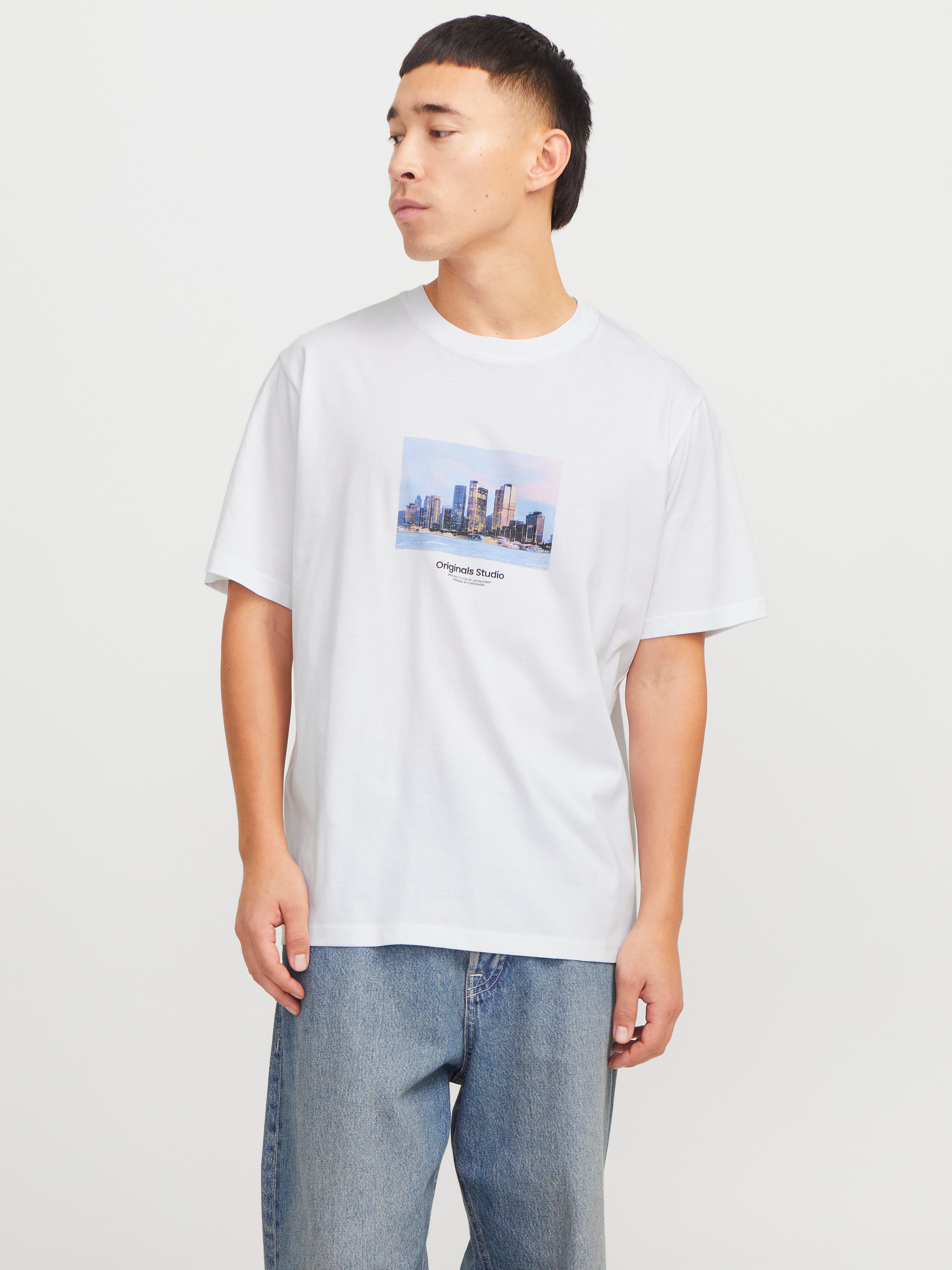 Jack & Jones t-shirt bianco con grafica grattacieli 12250421 BIANCO JACK & JONES 