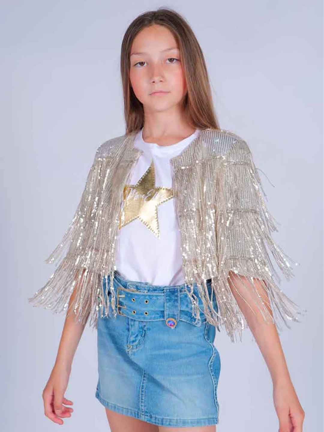 Marc Ellis giacca kids argento con paillettes e frange crop 1303 ARGENTO MARC ELLIS 
