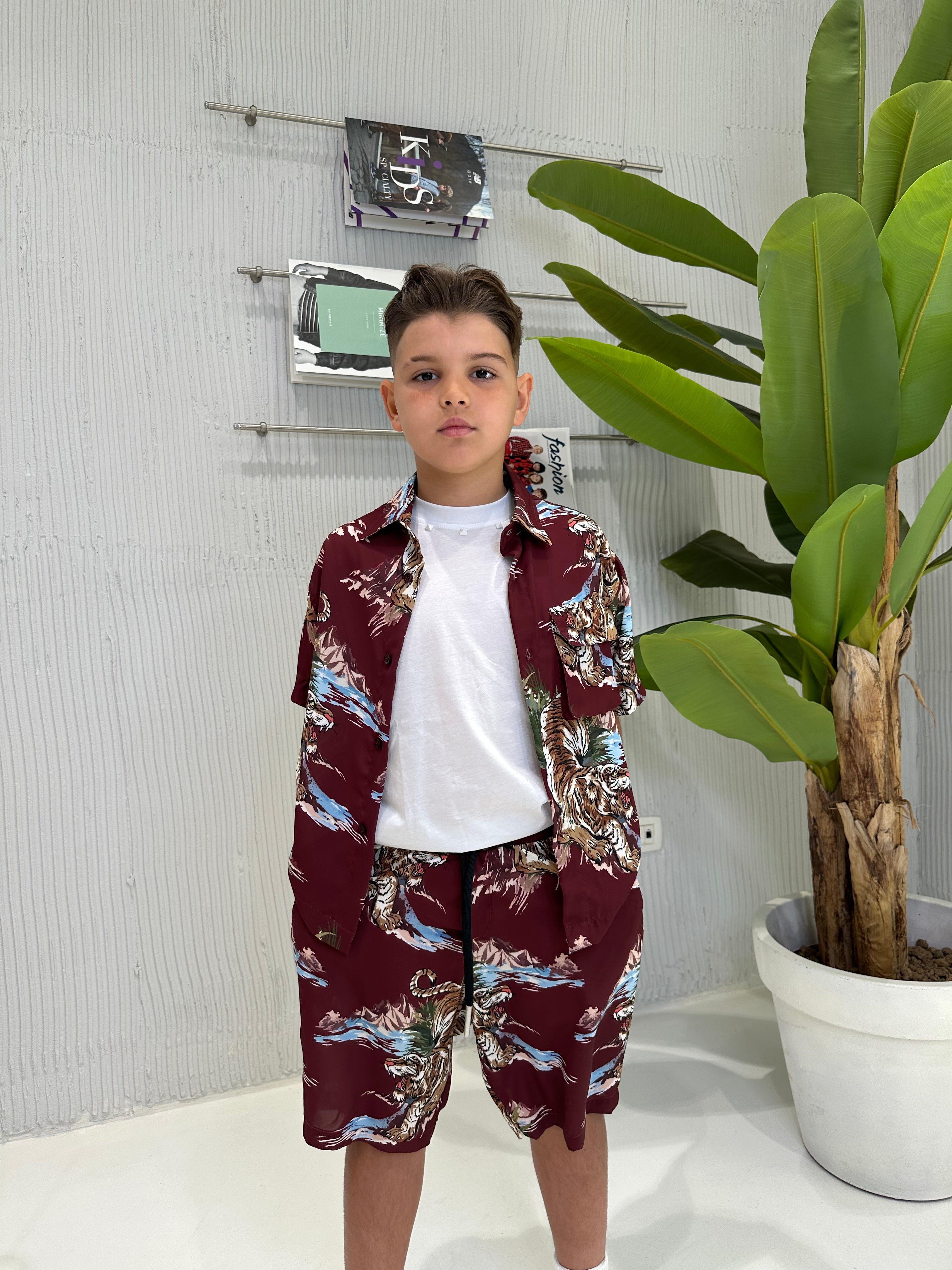 Yes London camicia kids bordeaux a fantasia JR6022 FANTASIA YES LONDON 
