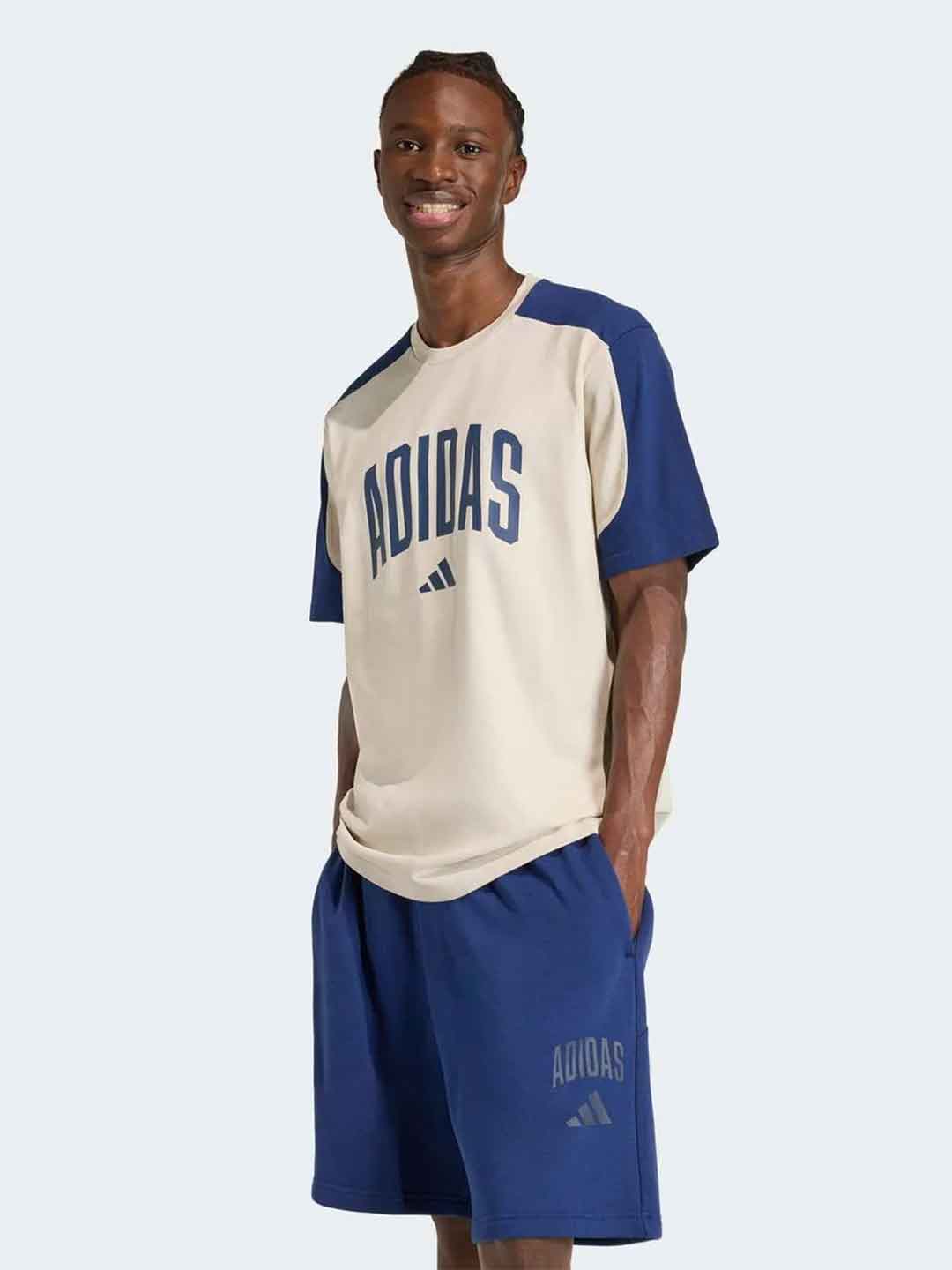 Adidas t-shirt beige con logo blu KC3416 BEIGE ADIDAS 