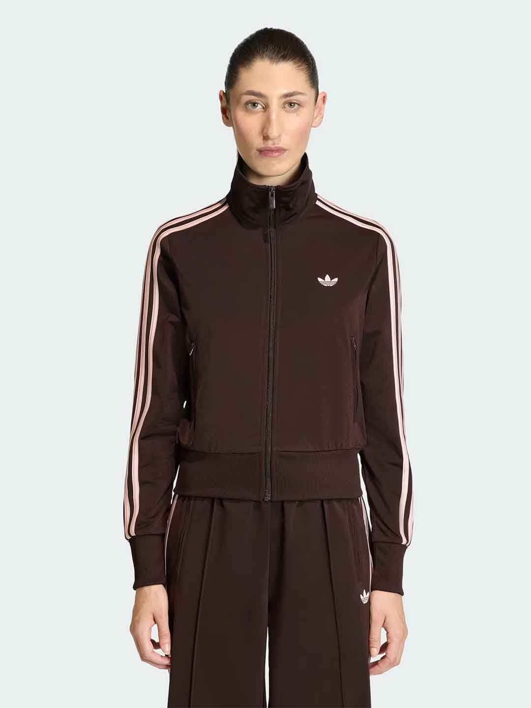 Adidas Firebird felpa marrone con bande rosa KC6572 MARRONE ADIDAS 