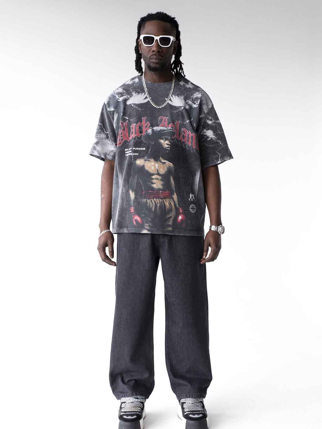 Black Island t-shirt grigio con grafica rossa ADA2003 GRIGIO BLACK ISLAND 
