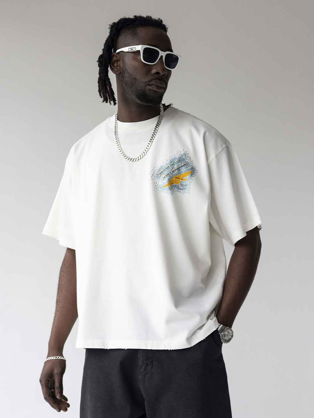 Black Island t-shirt bianco con brillantini ADA2006 BIANCO BLACK ISLAND 