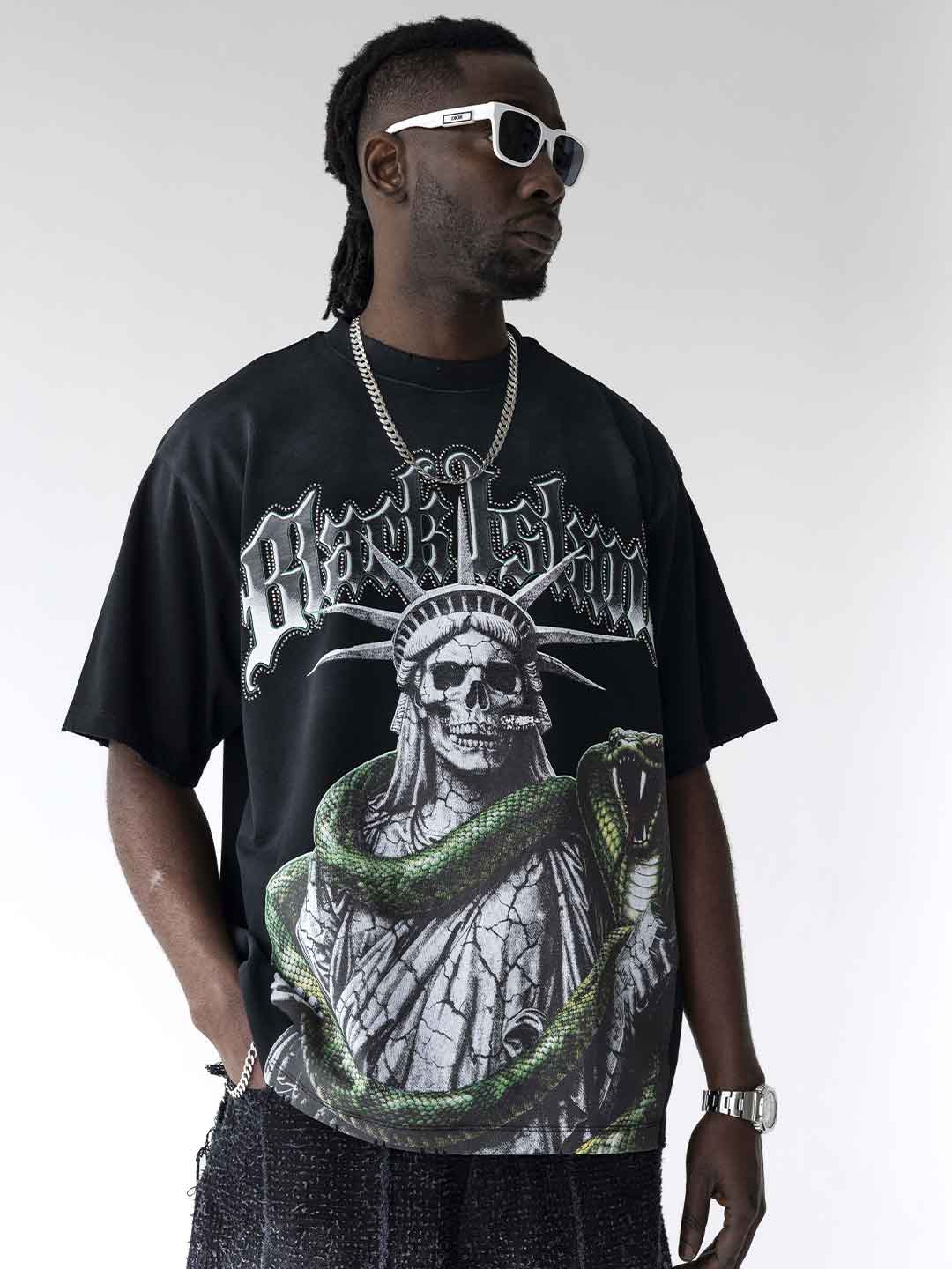 Black Island t-shirt nero con serpente ADA2032 NERO BLACK ISLAND 