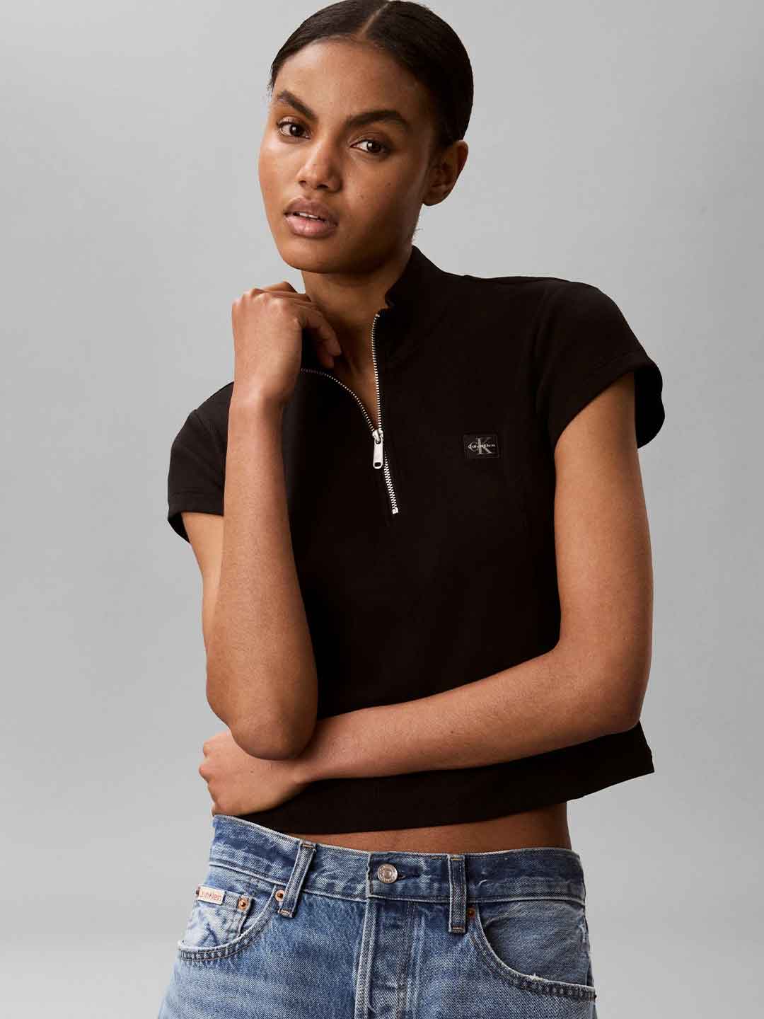 Calvin Klein t-shirt nero con zip a coste LV047G240G NERO CALVIN KLEIN 