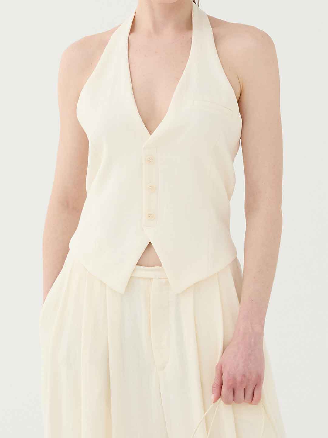 Eleh top panna con scollo a V e bottoni SS260041 PANNA ELEH 