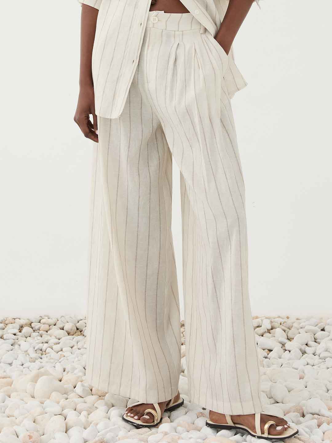 Eleh pantaloni panna a righe in lino SS260272 PANNA ELEH 