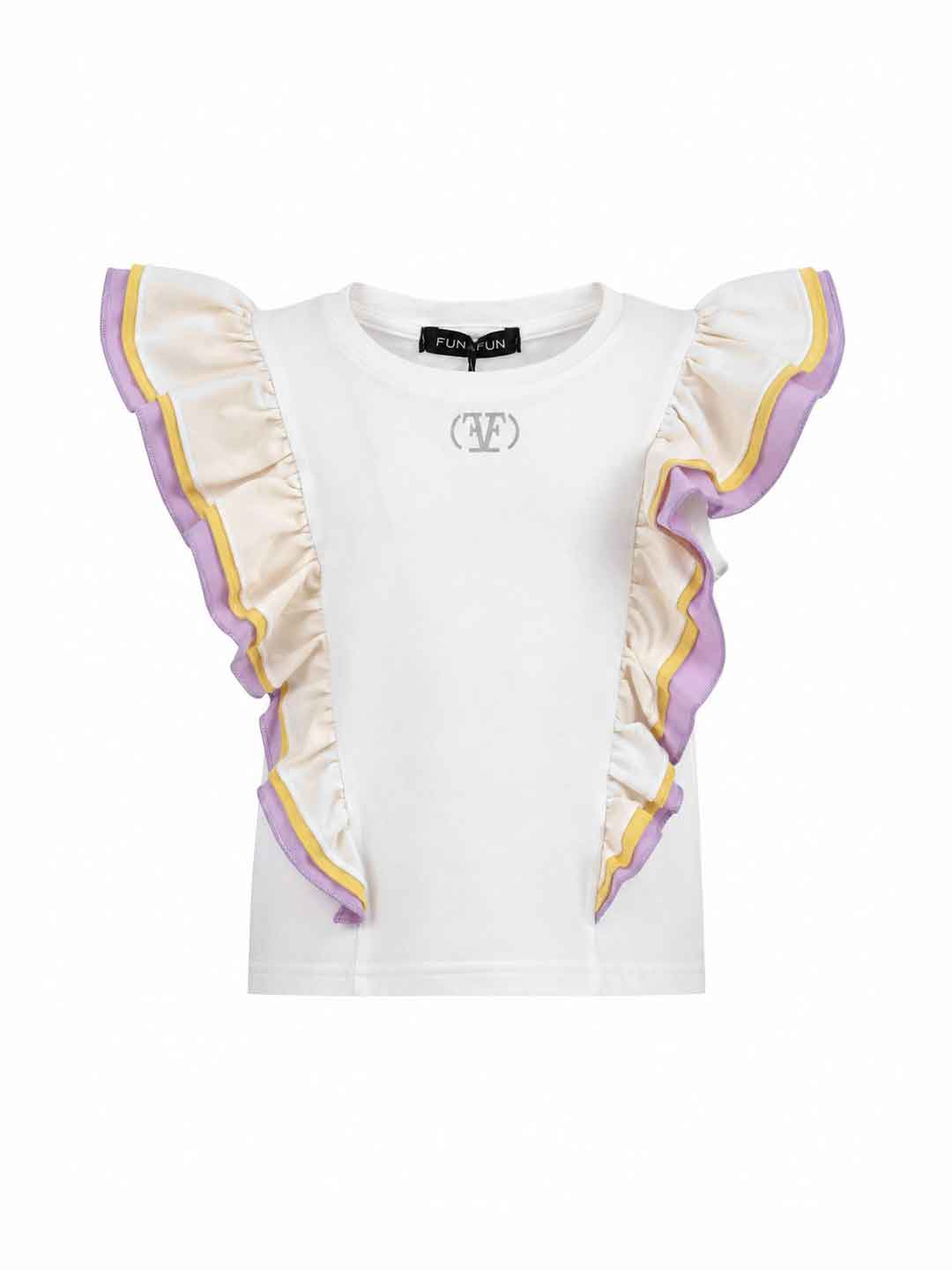 Fun & Fun t-shirt kids bianco con volant colorati 2-8 anni FBTS03152 BIANCO FUN & FUN 