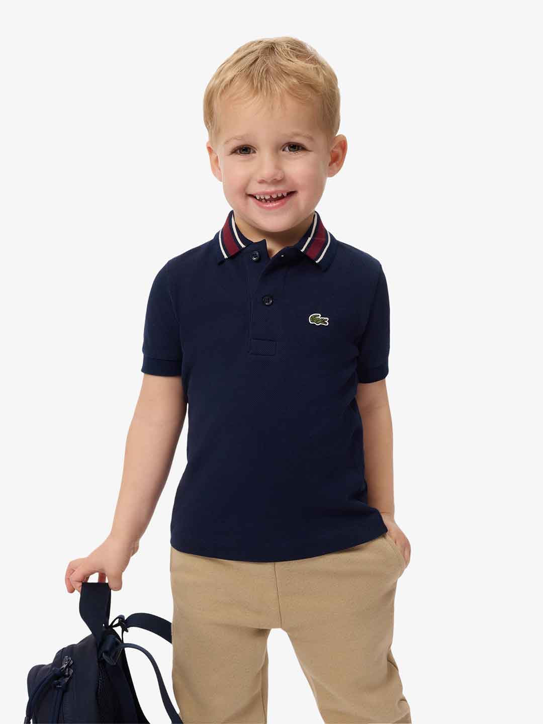 Lacoste t-shirt kids blu con colletto bordeaux 8-16 anni 947038 UGW BLU LACOSTE 