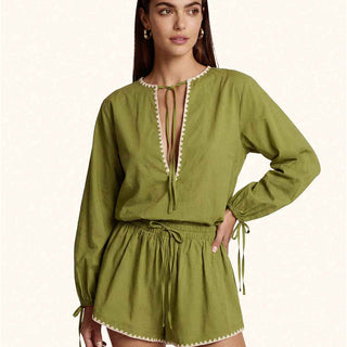 Me Fui camicia verde con ricami MF26-SW0217MG VERDE ME FUI 