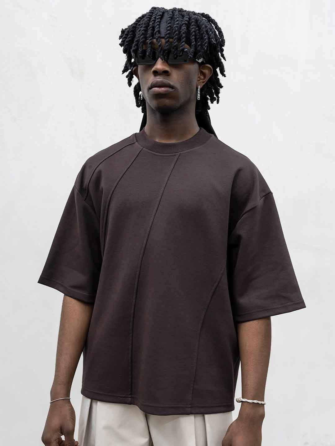 Present Day  t-shirt marrone con cuciture PRS117 MARRONE PRESENT DAY 