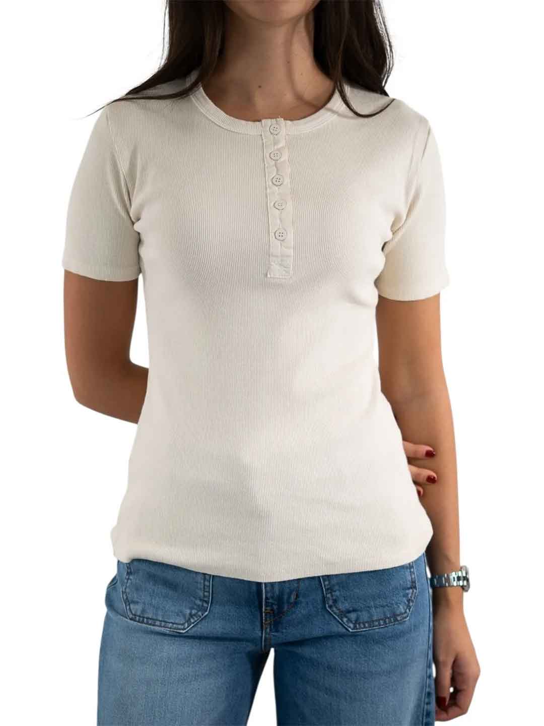 Tensione In t-shirt beige con bottoni 21006 BEIGE TENSIONE IN 
