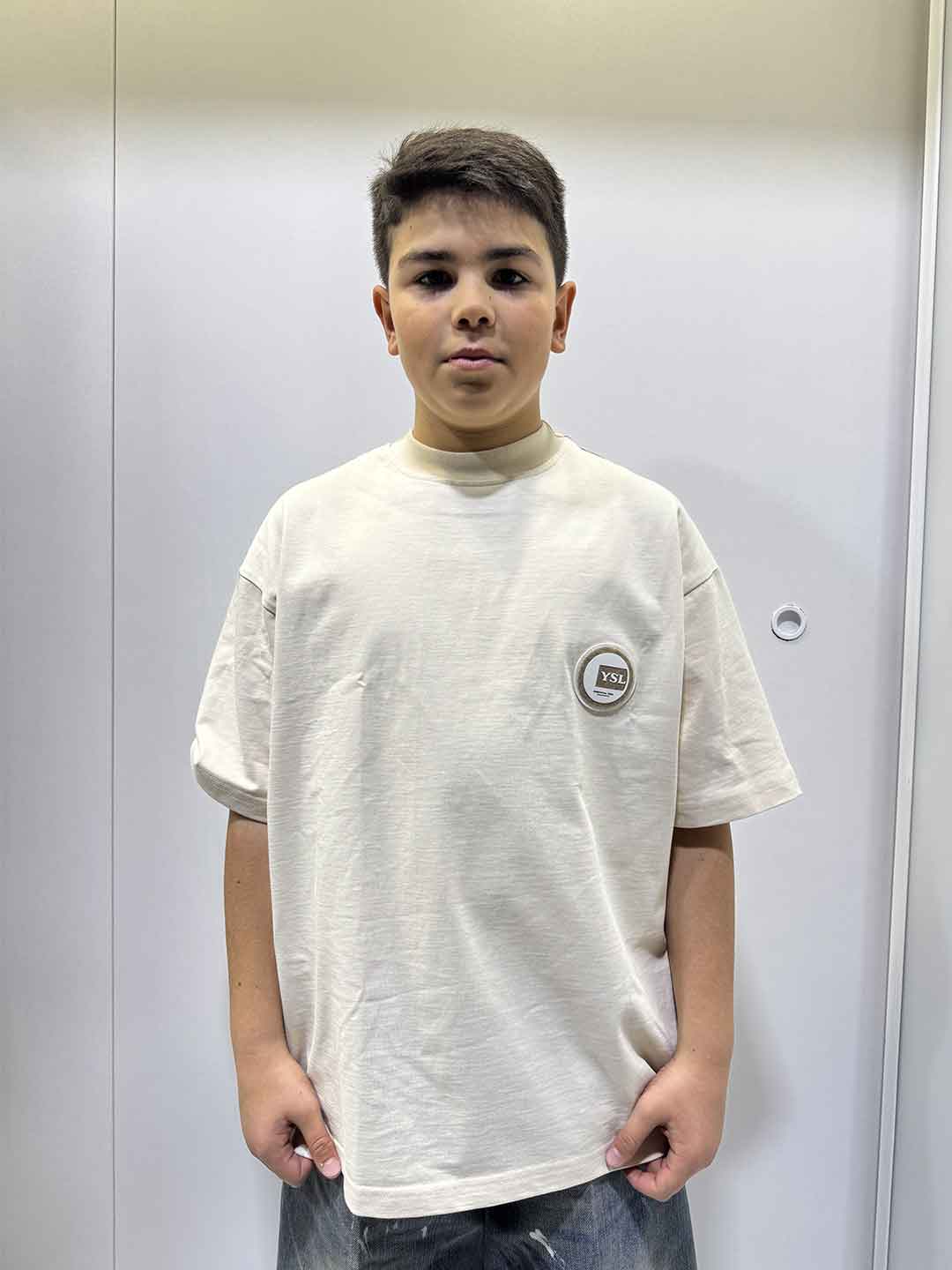 Yes London t-shirt kids panna con patch logato JR2176 PANNA YES LONDON 