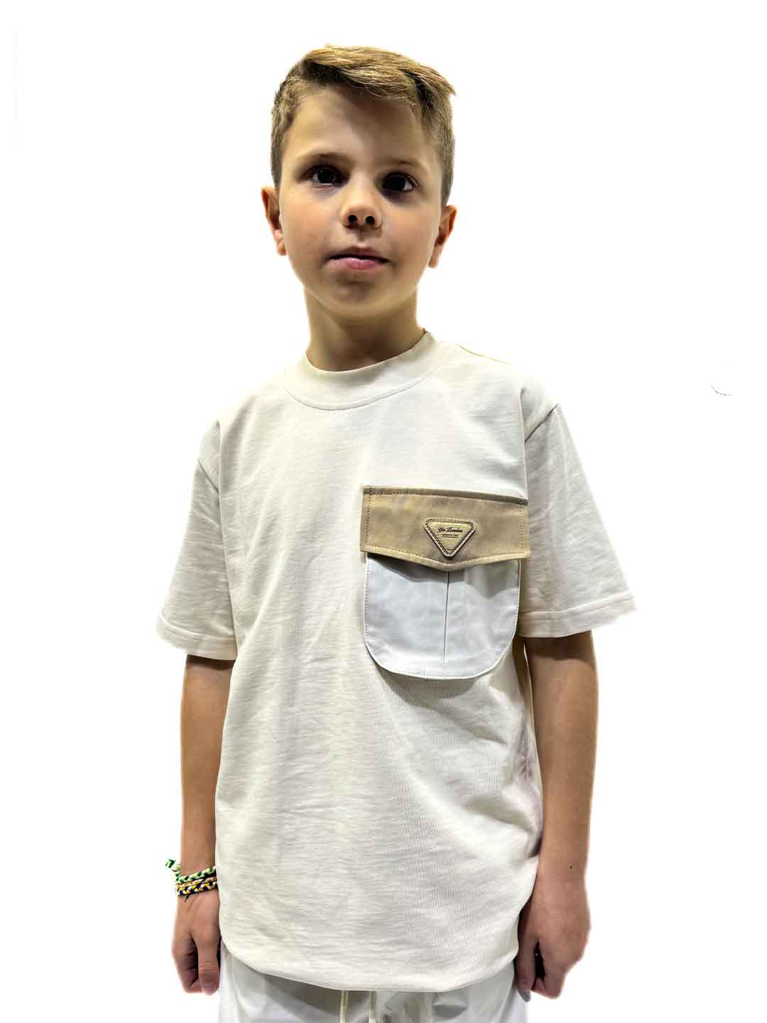 Yes London t-shirt kids panna con tasca JR2186 PANNA YES LONDON 