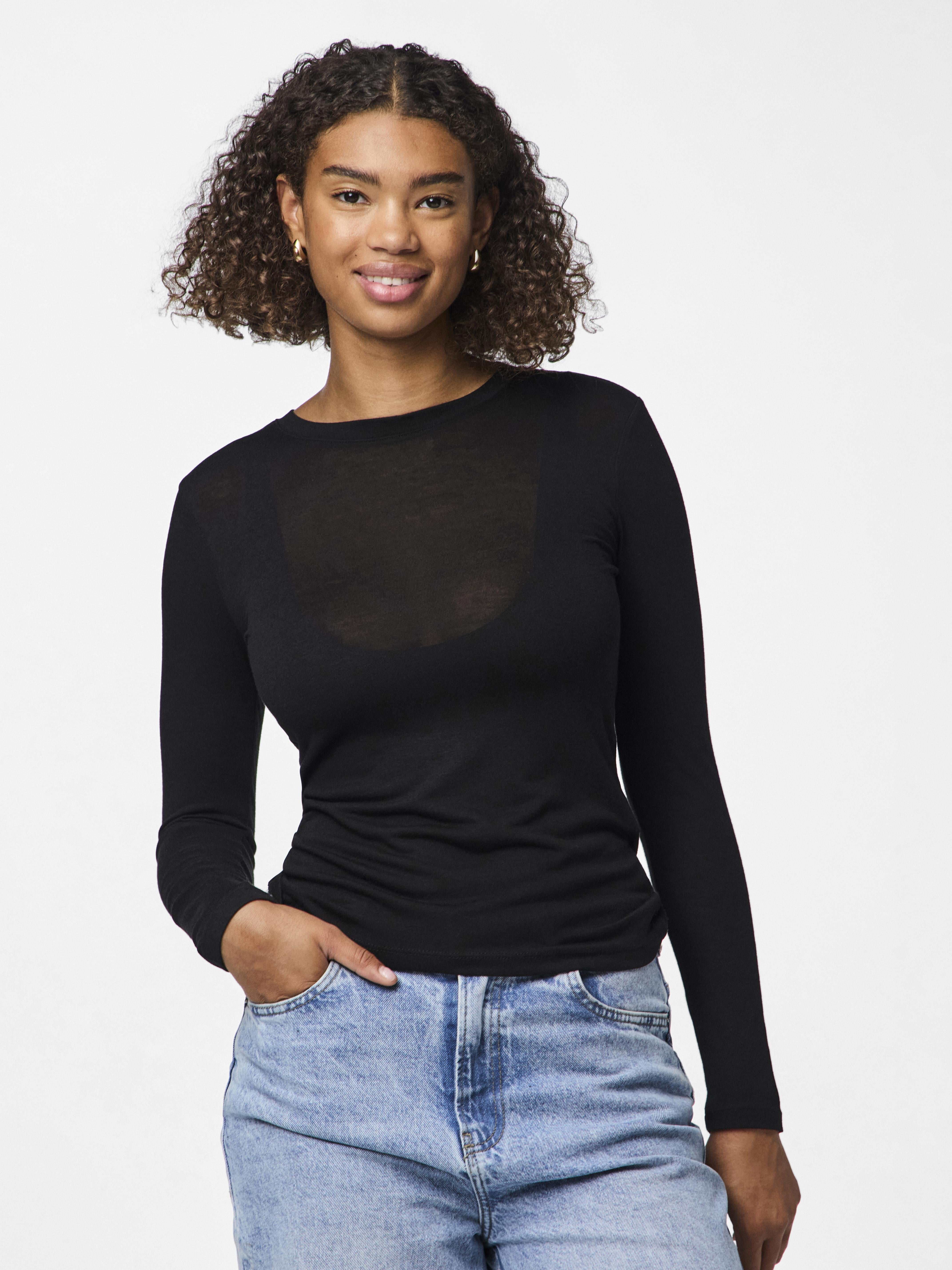 Pieces t-shirt nero a manica lunga 17151138 NERO PIECES 