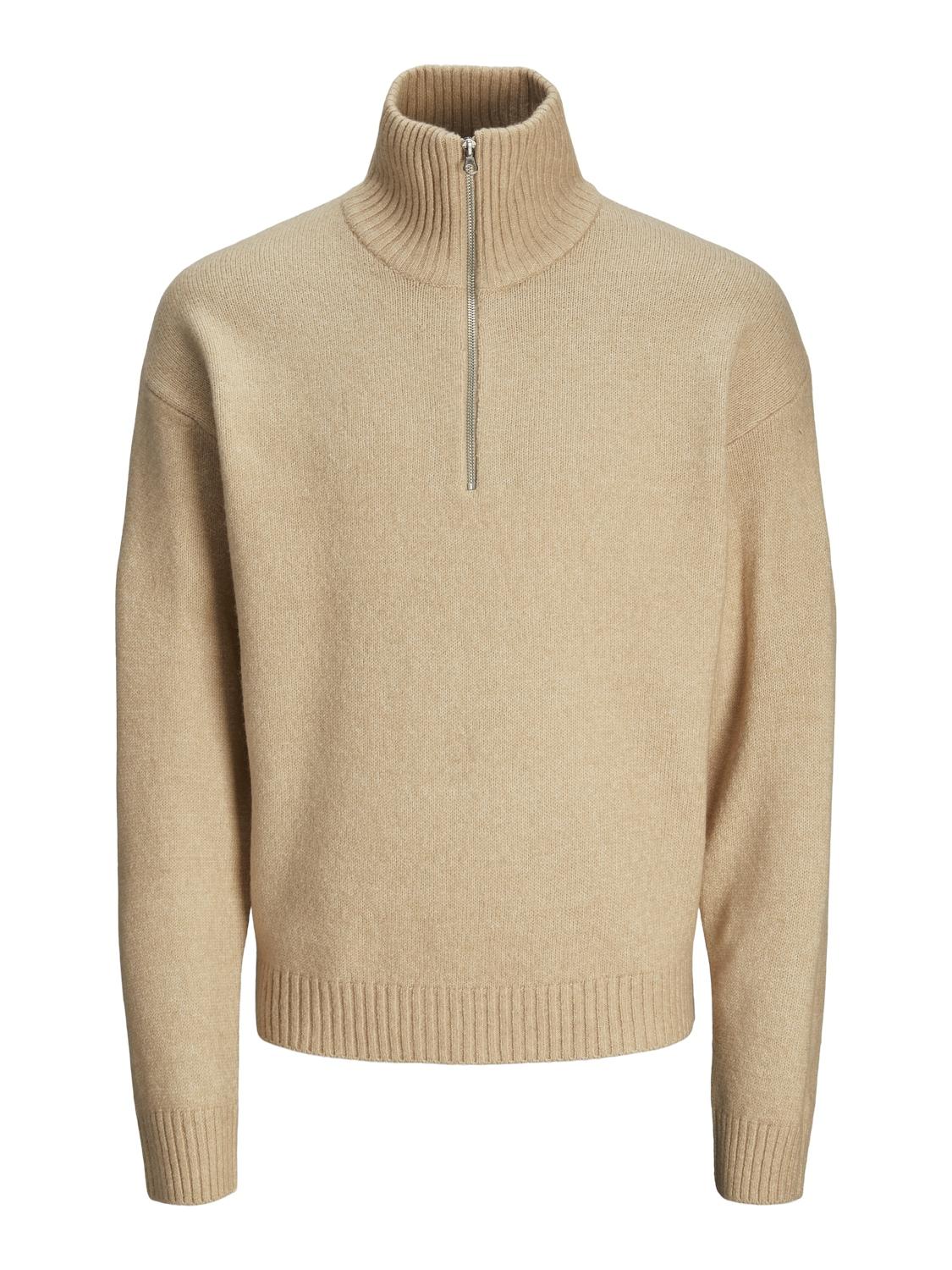 Jack & Jones maglio beige collo alto con zip 12241817 BEIGE JACK & JONES 
