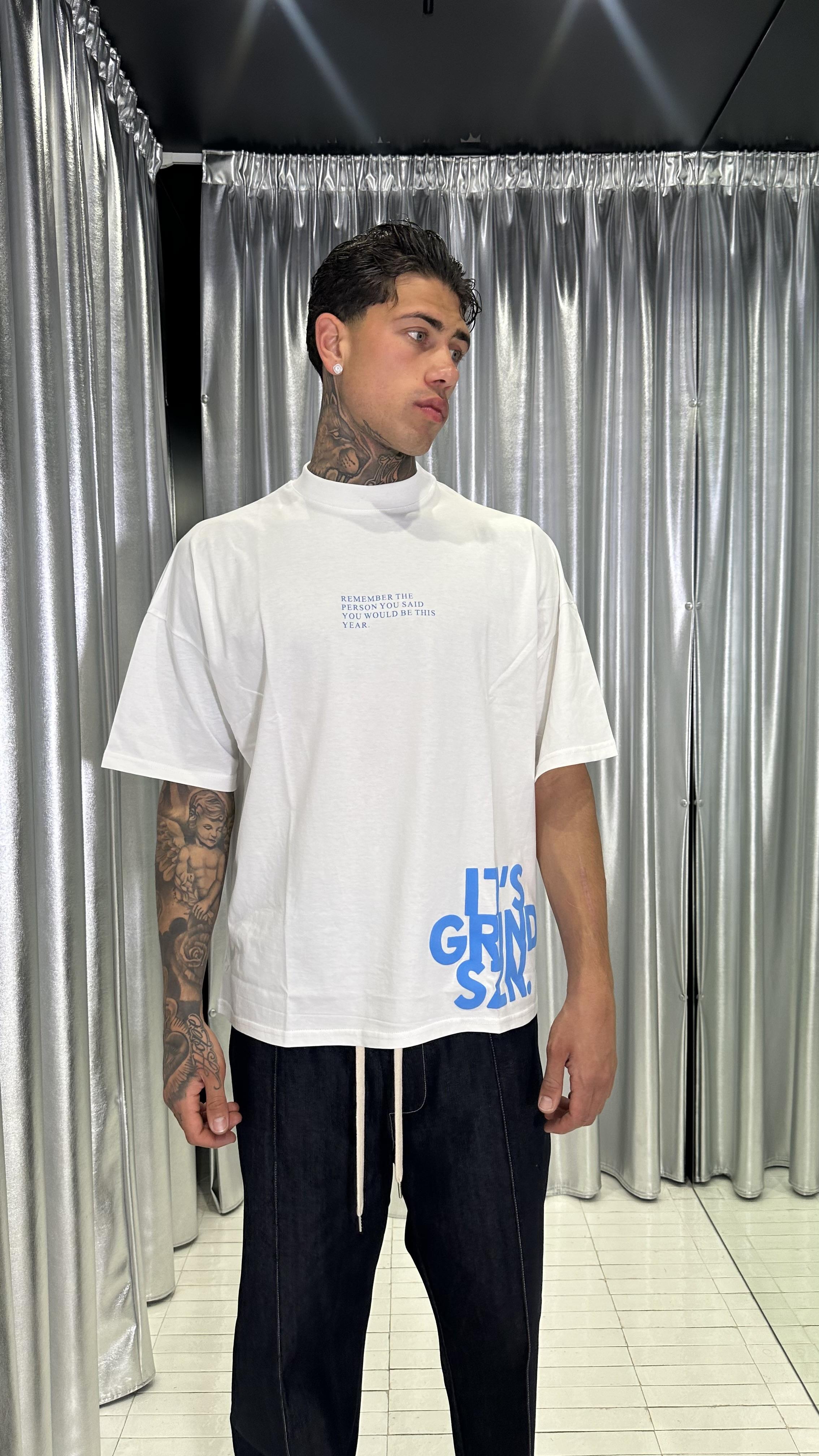 All Five Grind t-shirt bianco con stampa blu GRIND BIANCO ALL FIVE 