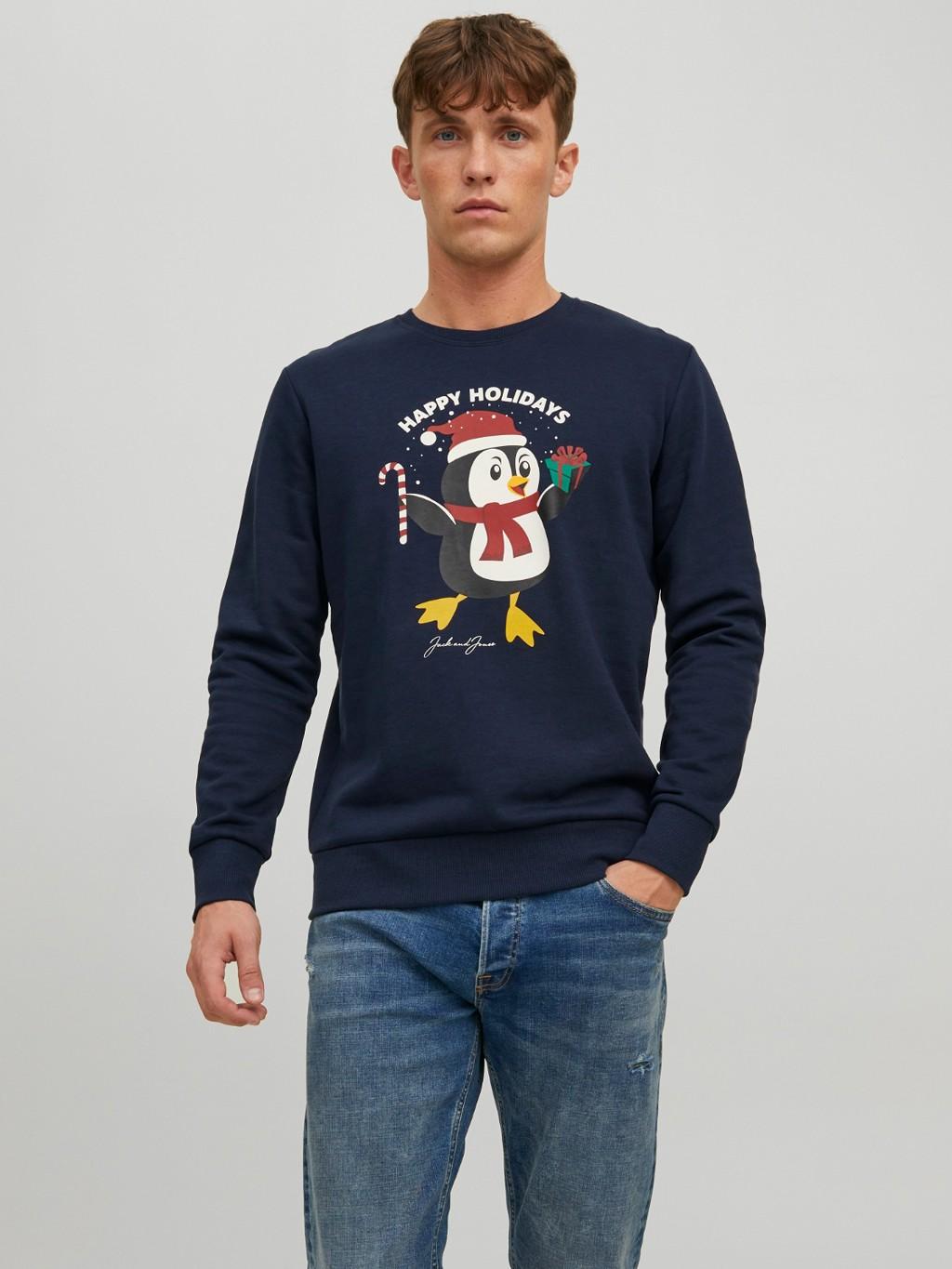 Jack&Jones felpa girocollo natalizia blu 12219685 BLU JACK & JONES 