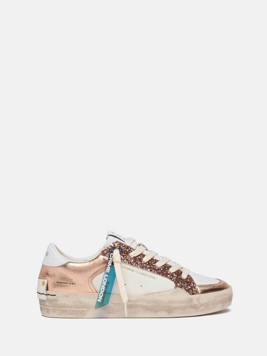 Crime Sk8 Deluxe sneakers bianco con glitter oro rosa 29104 BIANCO CRIME 