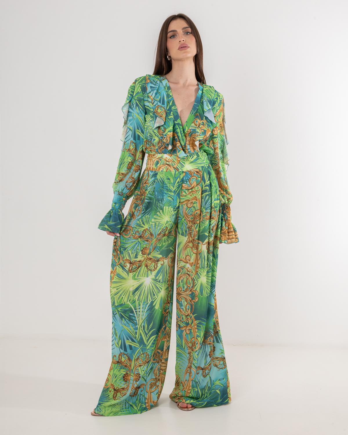 S#it pantaloni verde fantasia floreale a palazzo SH24022 FANTASIA S#IT 