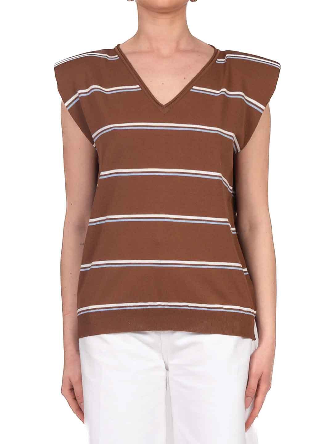 Tensione In t-shirt marrone a righe PA5574 MARRONE TENSIONE IN 
