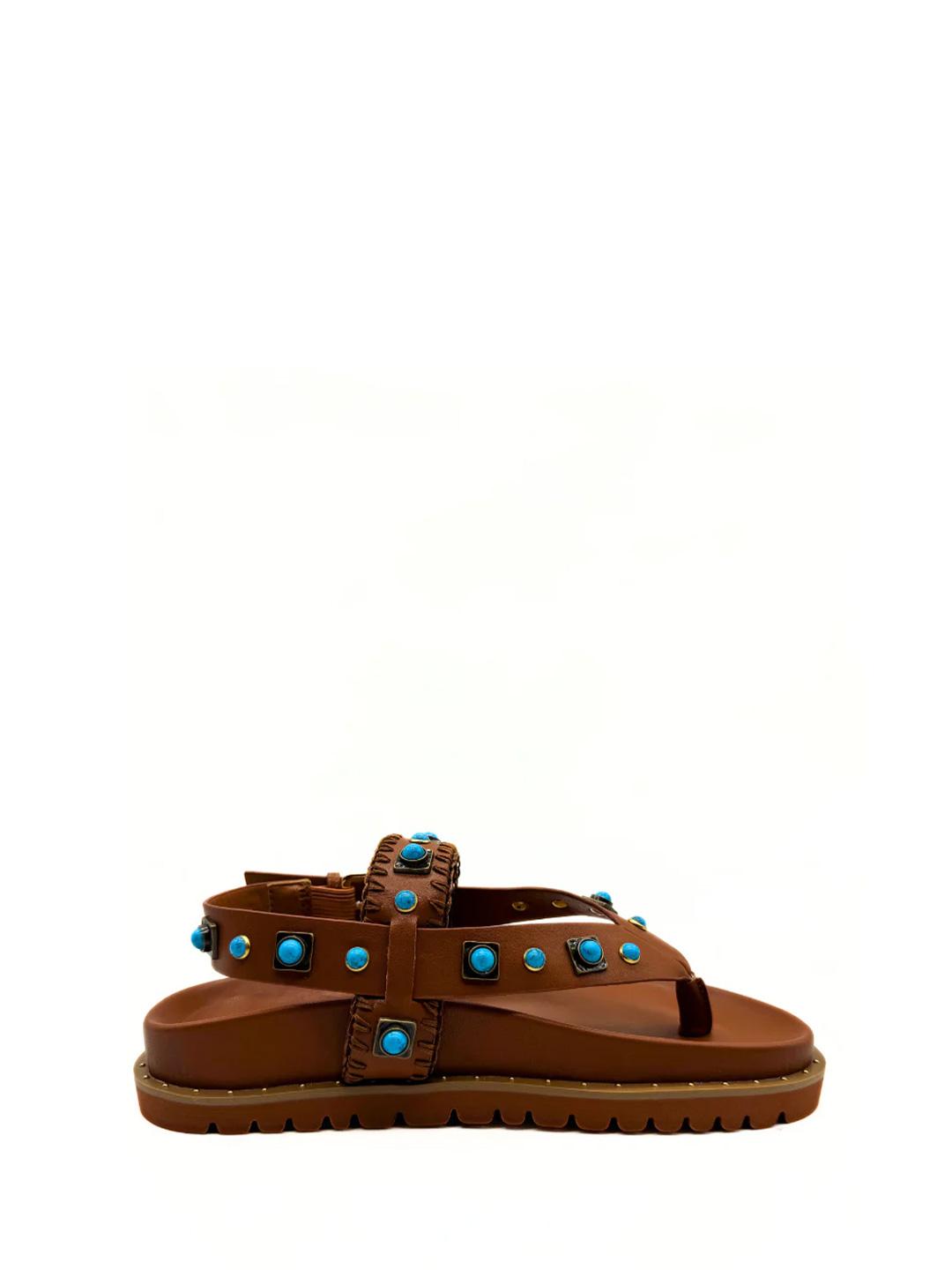 Bibi Lou Oda infradito cuoio con borchia azzurra 825Z80HG C CUOIO BIBI LOU 