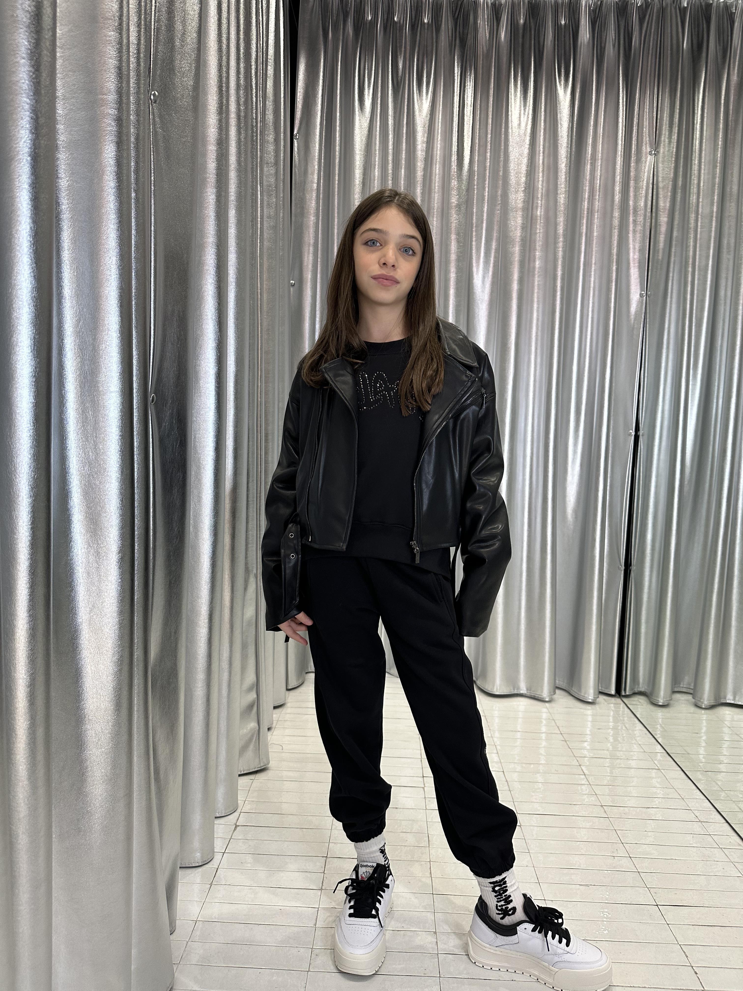 Disclaimer pantalone kids nero con logo in strass 58338 NERO DISCLAIMER 