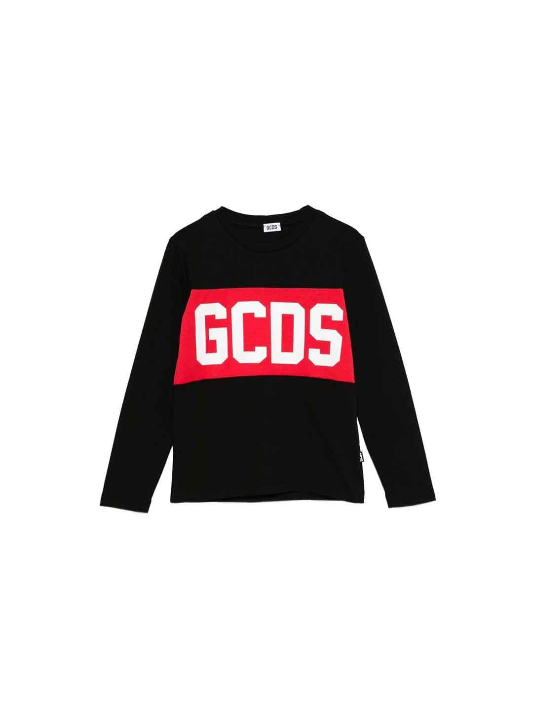 GCDS t-shirt kids nero con banda logo B2JU2214JF1 NERO GCDS 