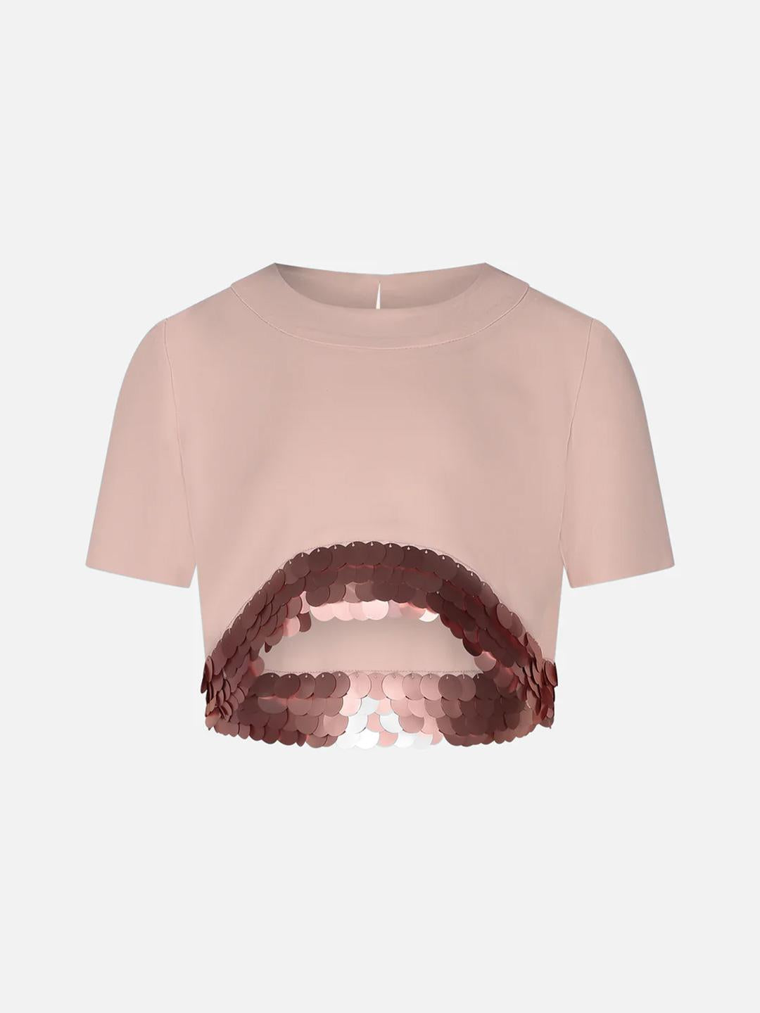 Fun & Fun maglia kids rosa crop con pailettes 1065 ROSA FUN & FUN 
