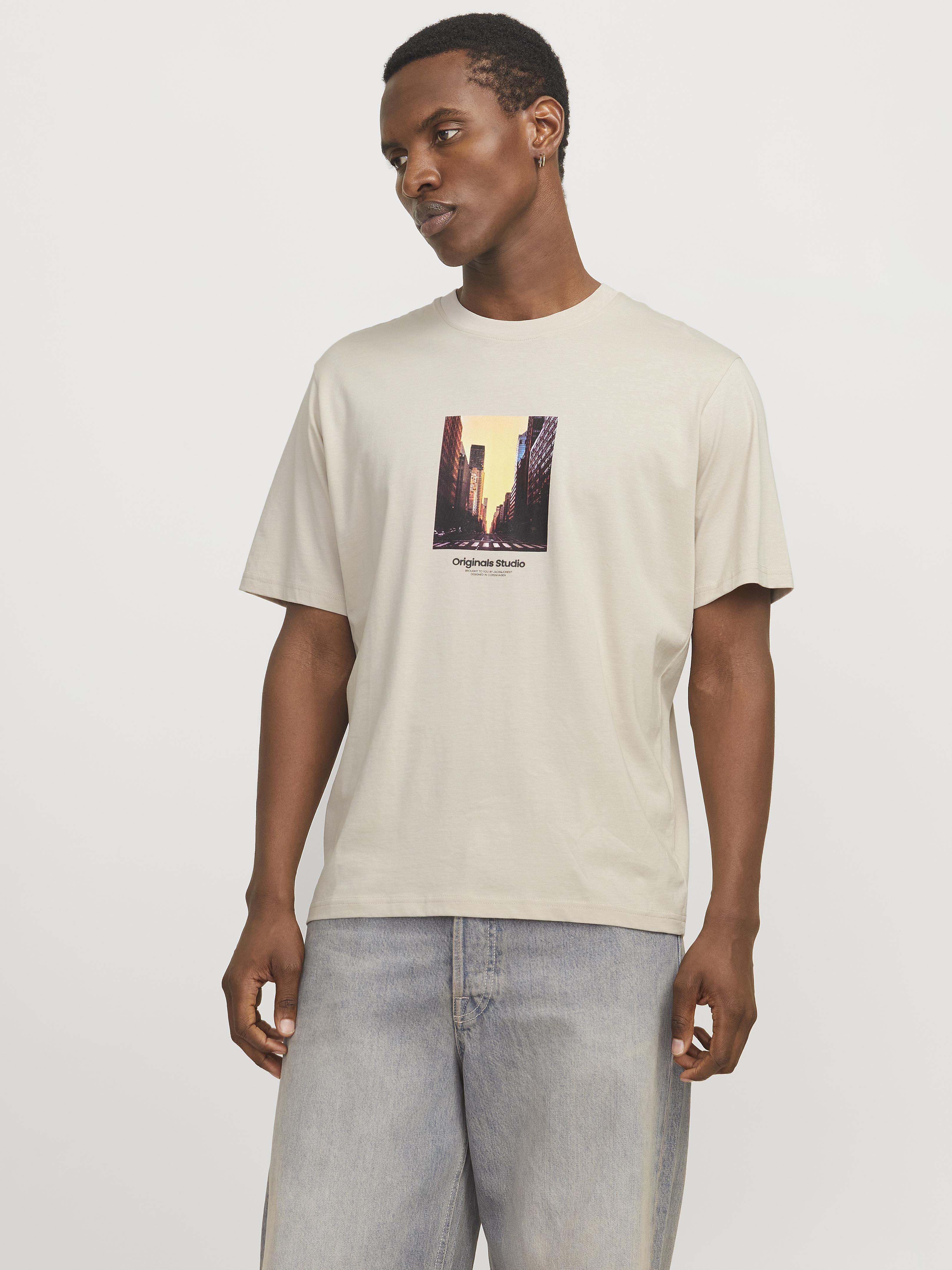 Jack & Jones t-shirt beige con grattacieli tramonto 12250421 BEIGE JACK & JONES 