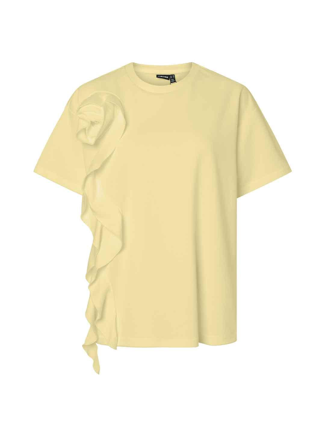 Pieces t-shirt giallo con rouche laterale 17164392 GIALLO PIECES 