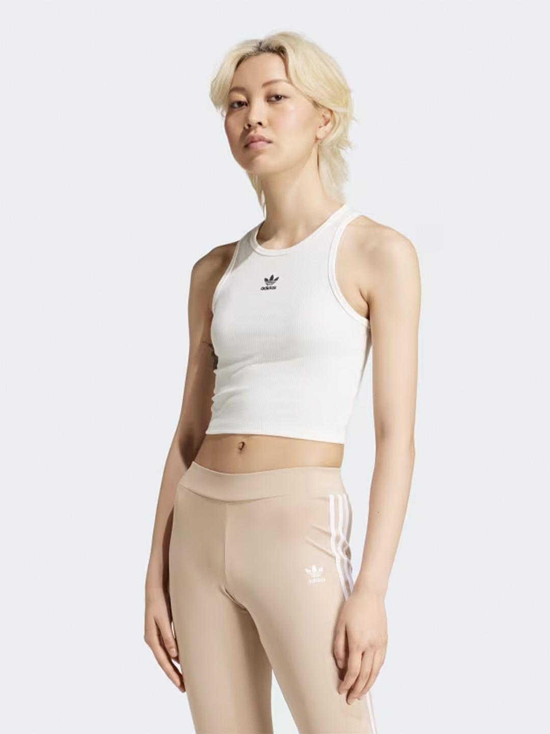 Adidas canotta bianco a coste crop IY9648 BIANCO ADIDAS 