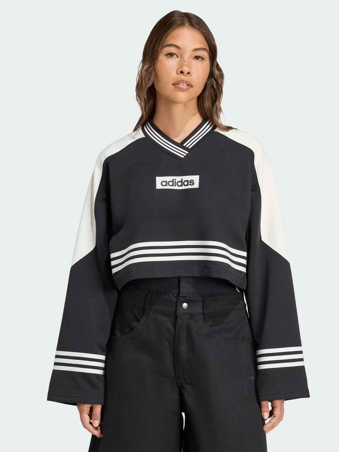 Adidas t-shirt nero e bianco crop JW7273 NERO ADIDAS 