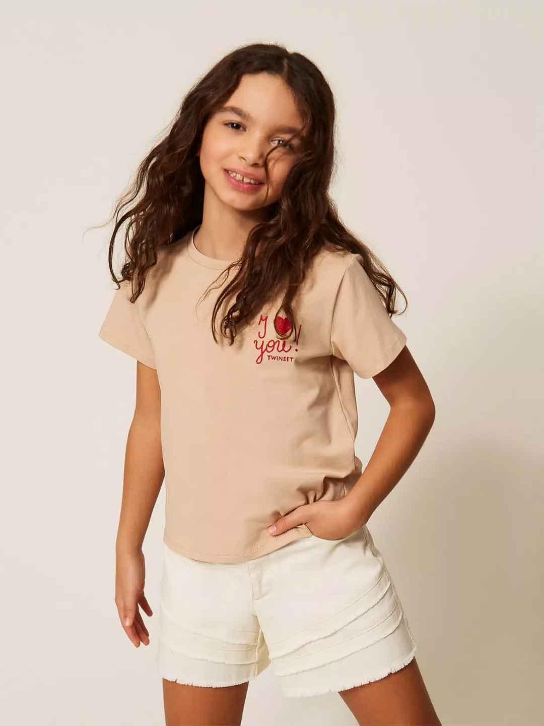 Twinset t-shirt kids beige con ricamo 261GJ2251 BEIGE TWINSET 
