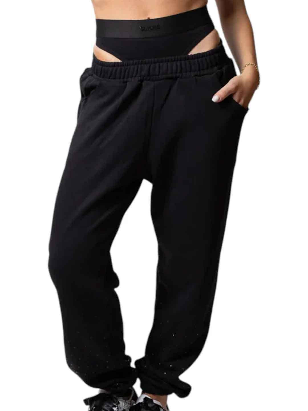 Disclaimer pantalone nero con strass e doppio bustino 55309 NERO DISCLAIMER 