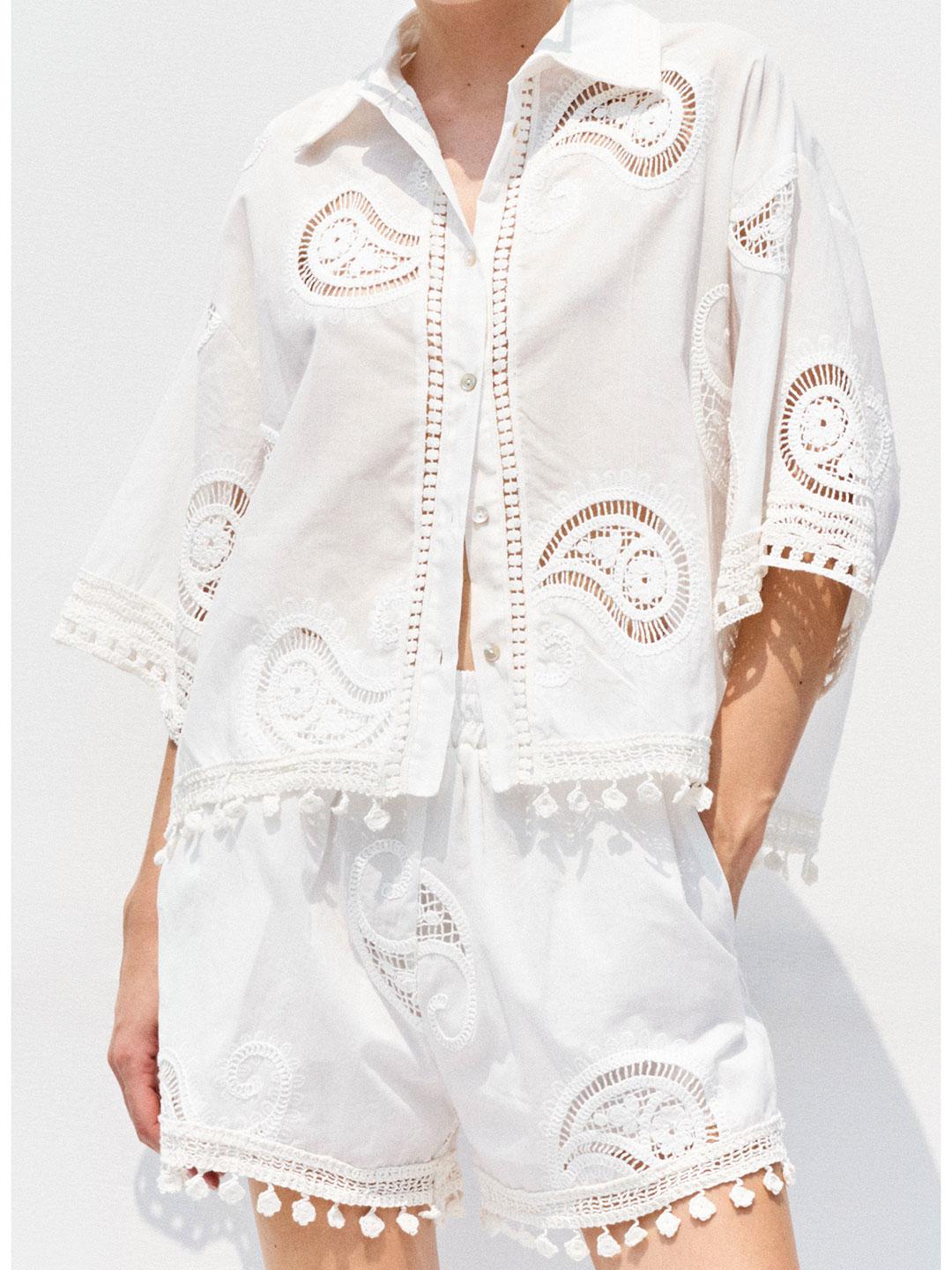 Lumina camicia bianco in crochet LD3143 BIANCO LUMINA 
