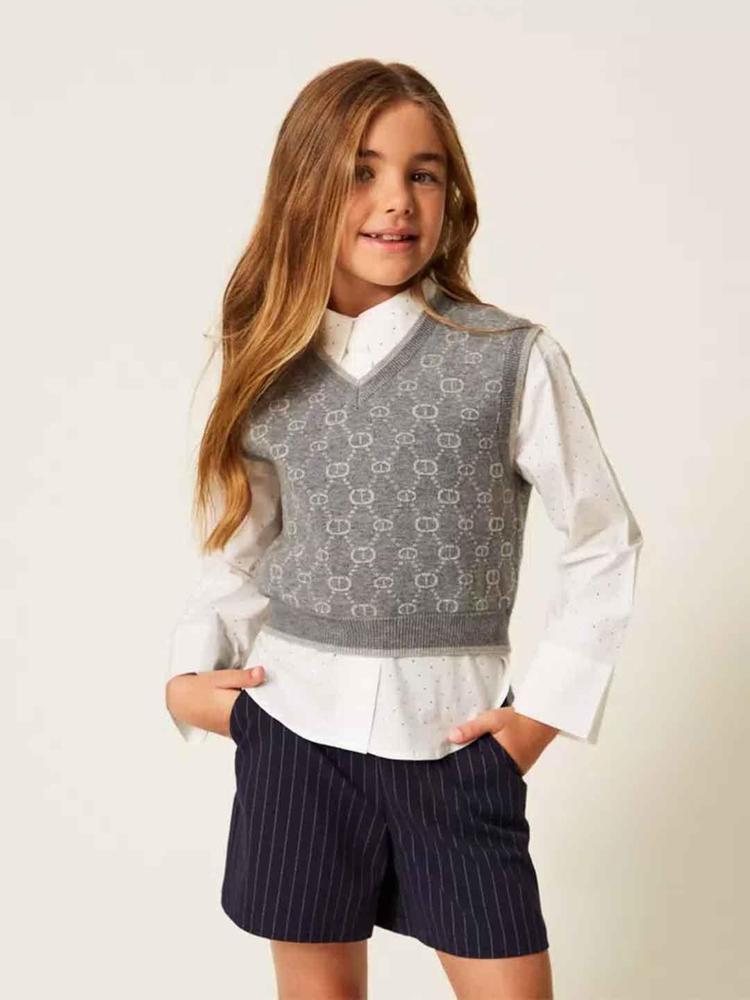 Twinset gilet kids grigio in lana 252GJ3023 GRIGIO TWINSET 