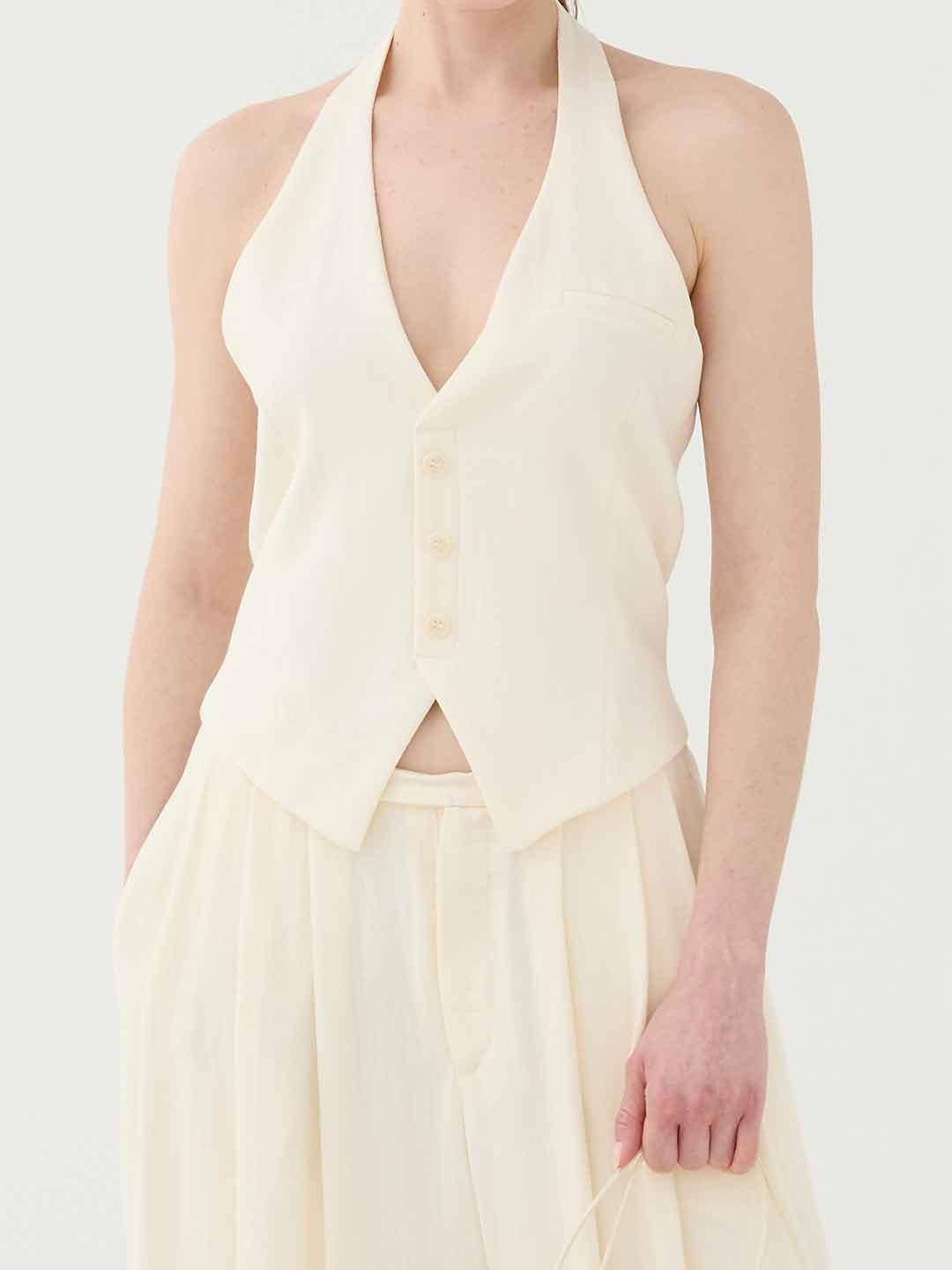 Eleh top panna con scollo a V e bottoni SS260041 PANNA ELEH 