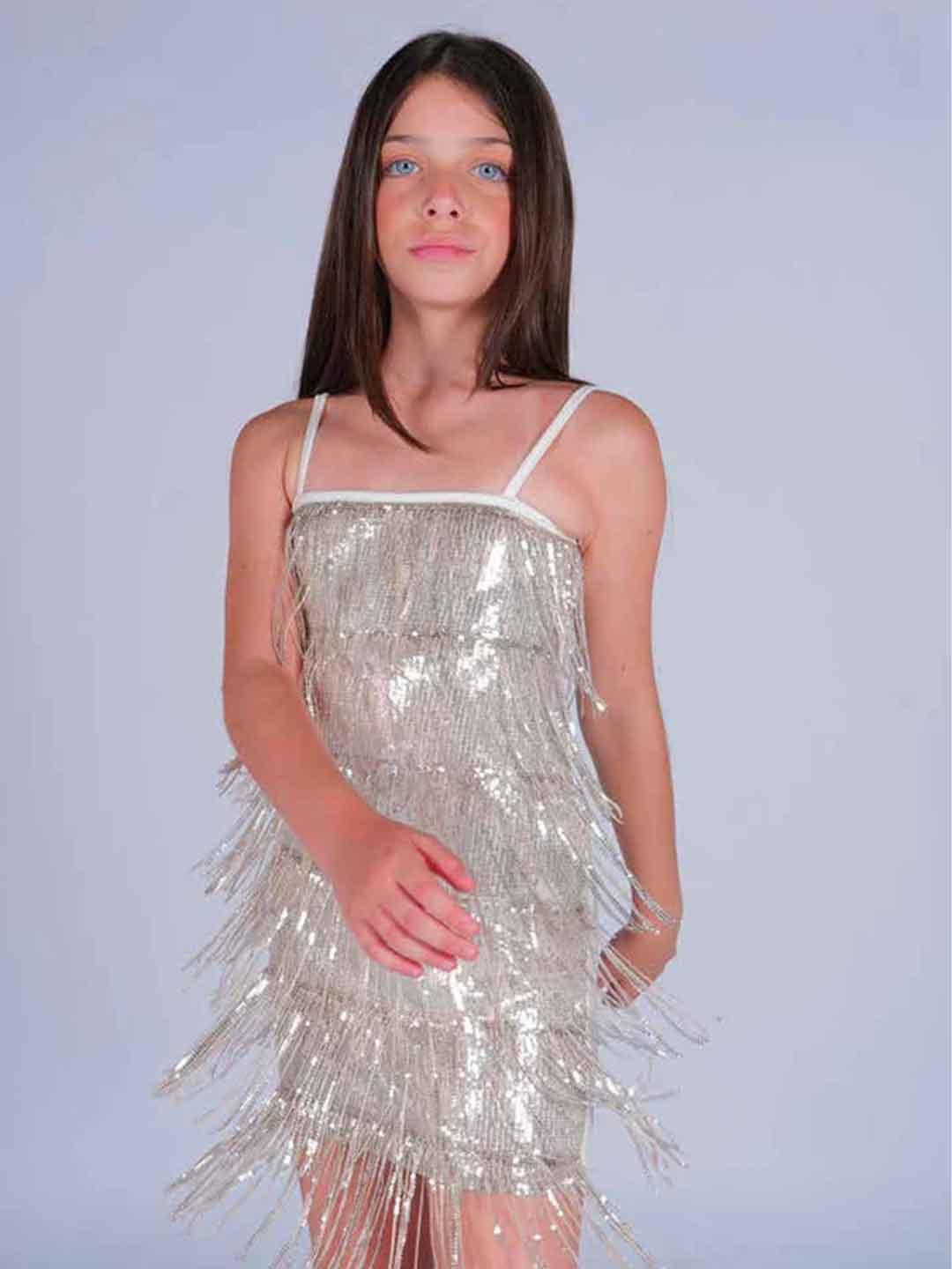 Marc Ellis abito kids argento con paillettes e frange 1304 ARGENTO MARC ELLIS 