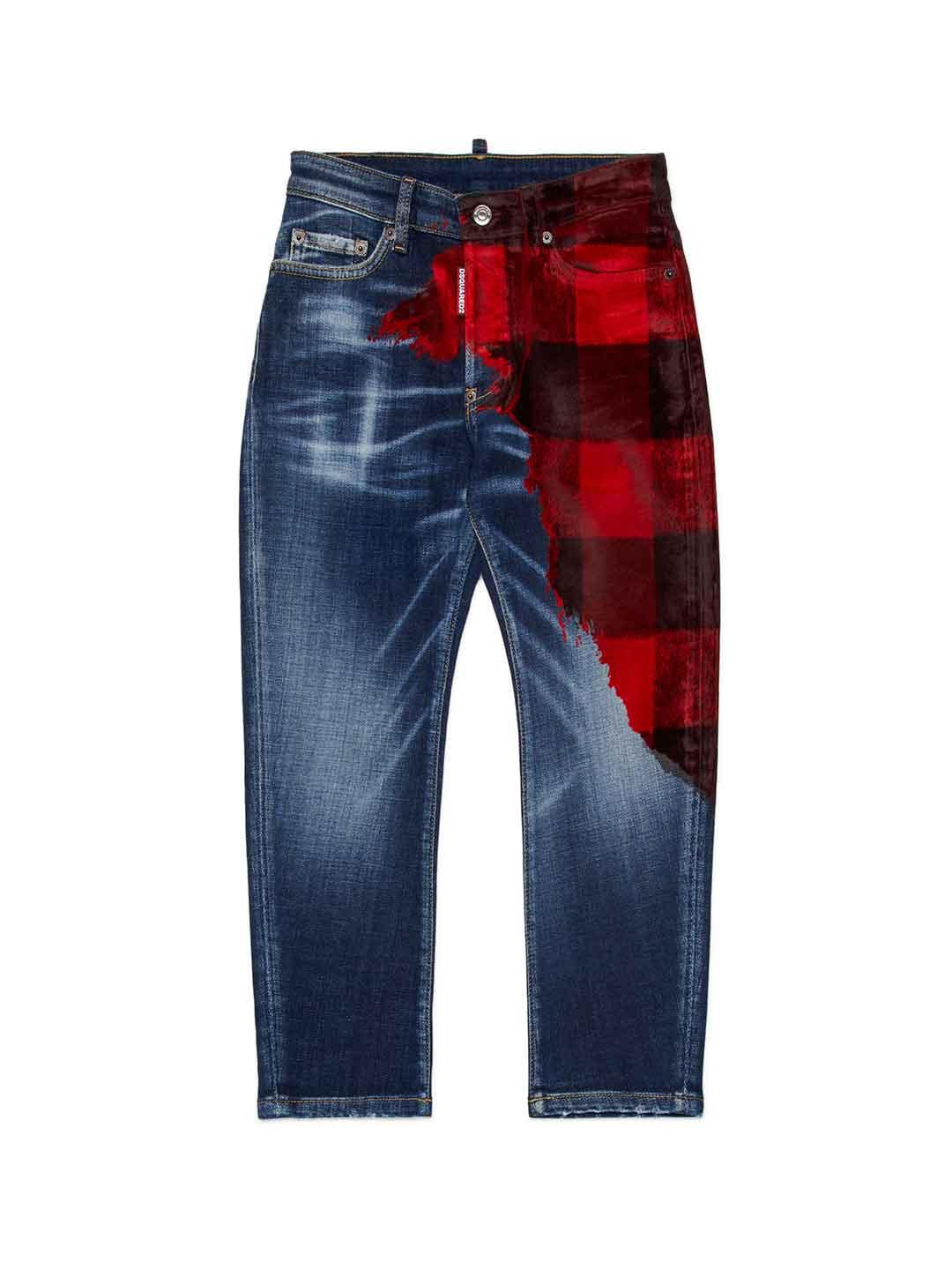 Dsquared 2 jeans kids blu con toppa in tartan DQ3101 D0AEK BLU DSQUARED 2 