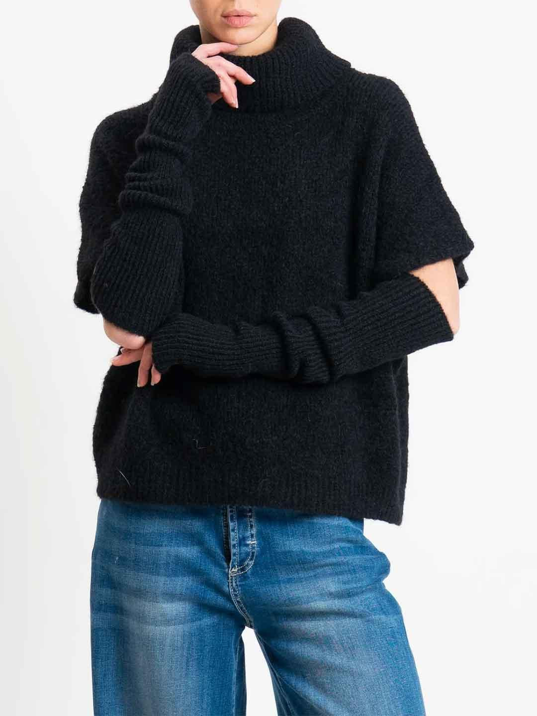 Motel maglione nero con manicotti 25A1250 NERO MOTEL 