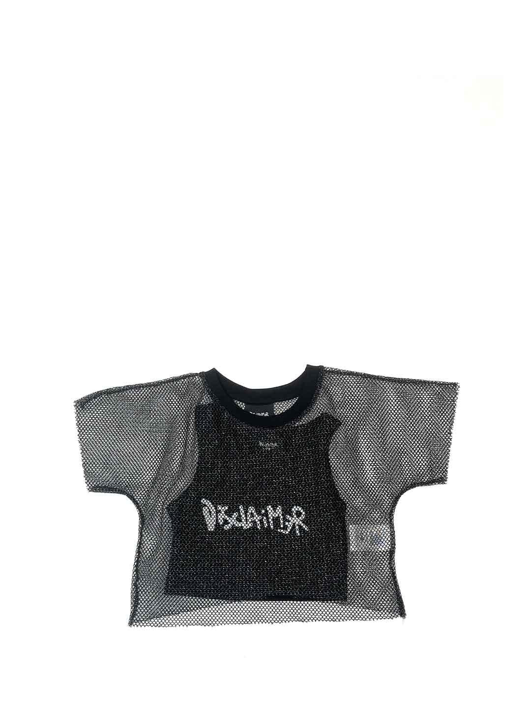Disclaimer t-shirt kids nero a rete crop 58542 NERO DISCLAIMER 